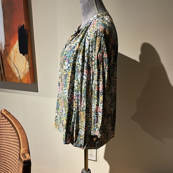 J. Jill Blue Green Floral Boxy Blouse Mandarin Collar, Size Small - Picture 3 of 7